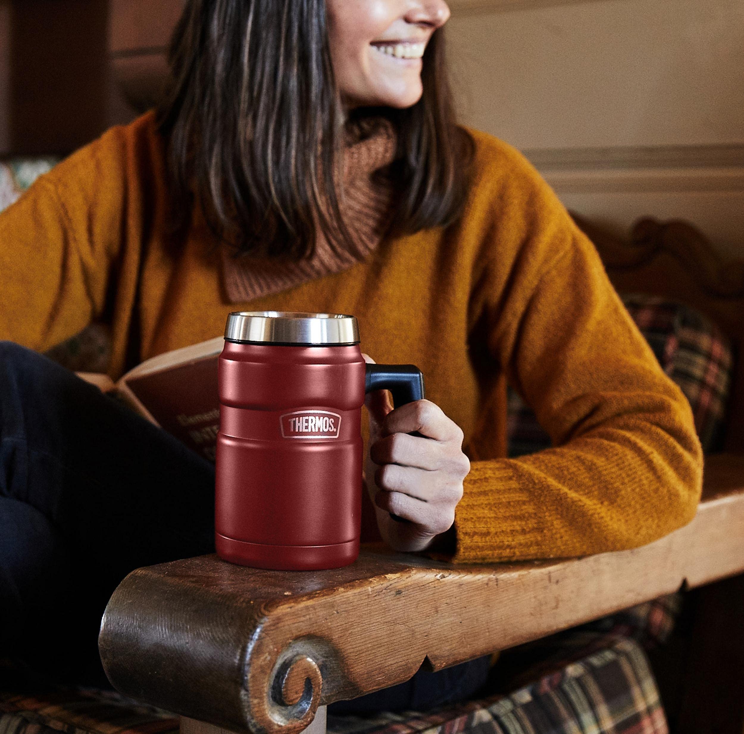 Thermos Stainless King 16oz Desk Mug, 16 Ounce, Matte Red