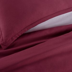 SERTA Simply Clean Ultra Soft Hypoallergenic Stain Resistant 3 Piece Solid Duvet Cover Set, Burgundy, Full/Queen