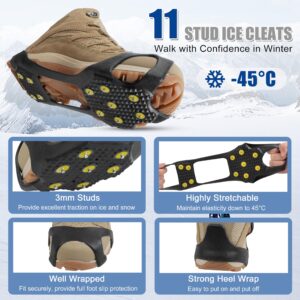 Ice Snow Cleats for Shoes and Boots Walk Traction Cleats Ice Crampon Non-Slip Overshoe for Men Women Winter Walking on Snow and Ice (11Studs, M)