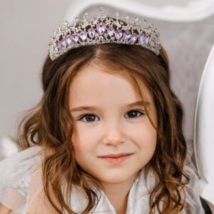 AW BRIDAL Tiaras and Crowns for Women Purple Crystal Princess Tiara - Queen Crown Headband for Halloween Costume Party Prom Wedding Christmas Hair Accessories, Purple + Silver