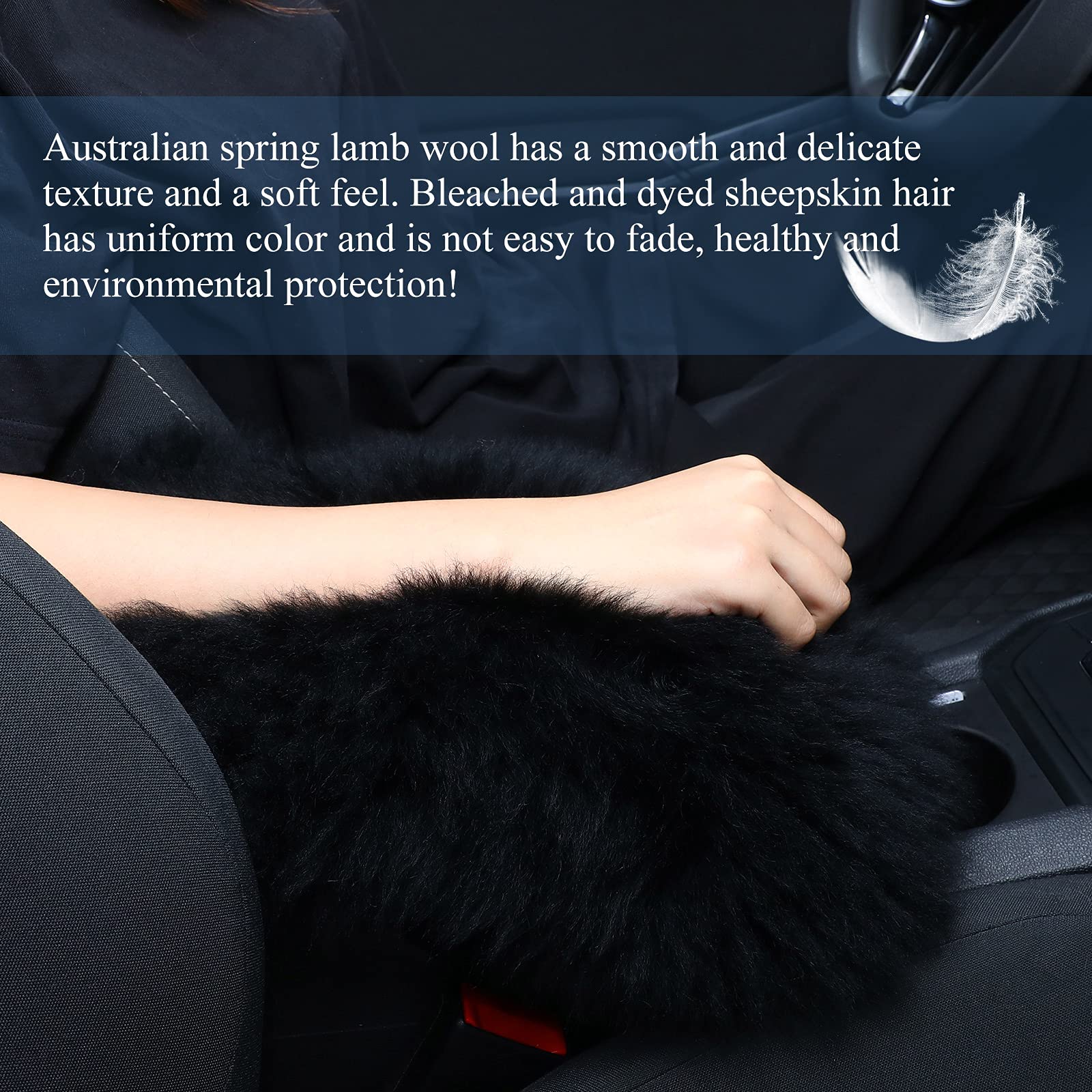 Frienda Furry Armrest Cover Auto Center Armrest Cover Car Soft Console Pad, Real Sheepskin Wool Soft Fluffy Auto Center Console Cover for Most Car Decoration Protector (Black)