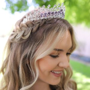 AW BRIDAL Tiaras and Crowns for Women Purple Crystal Princess Tiara - Queen Crown Headband for Halloween Costume Party Prom Wedding Christmas Hair Accessories, Purple + Silver