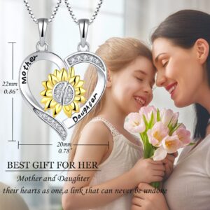 STARCHENIE Mother Necklace Sterling Silver Sunflower Heart Mother and Daughter Matching Necklace Set for 2 Necklace for Women