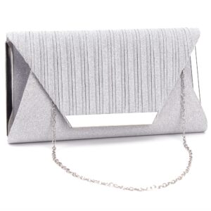 Quniko Glitter Clutch Purse Evening Handbag Formal Wedding Party Prom Bag, Silver