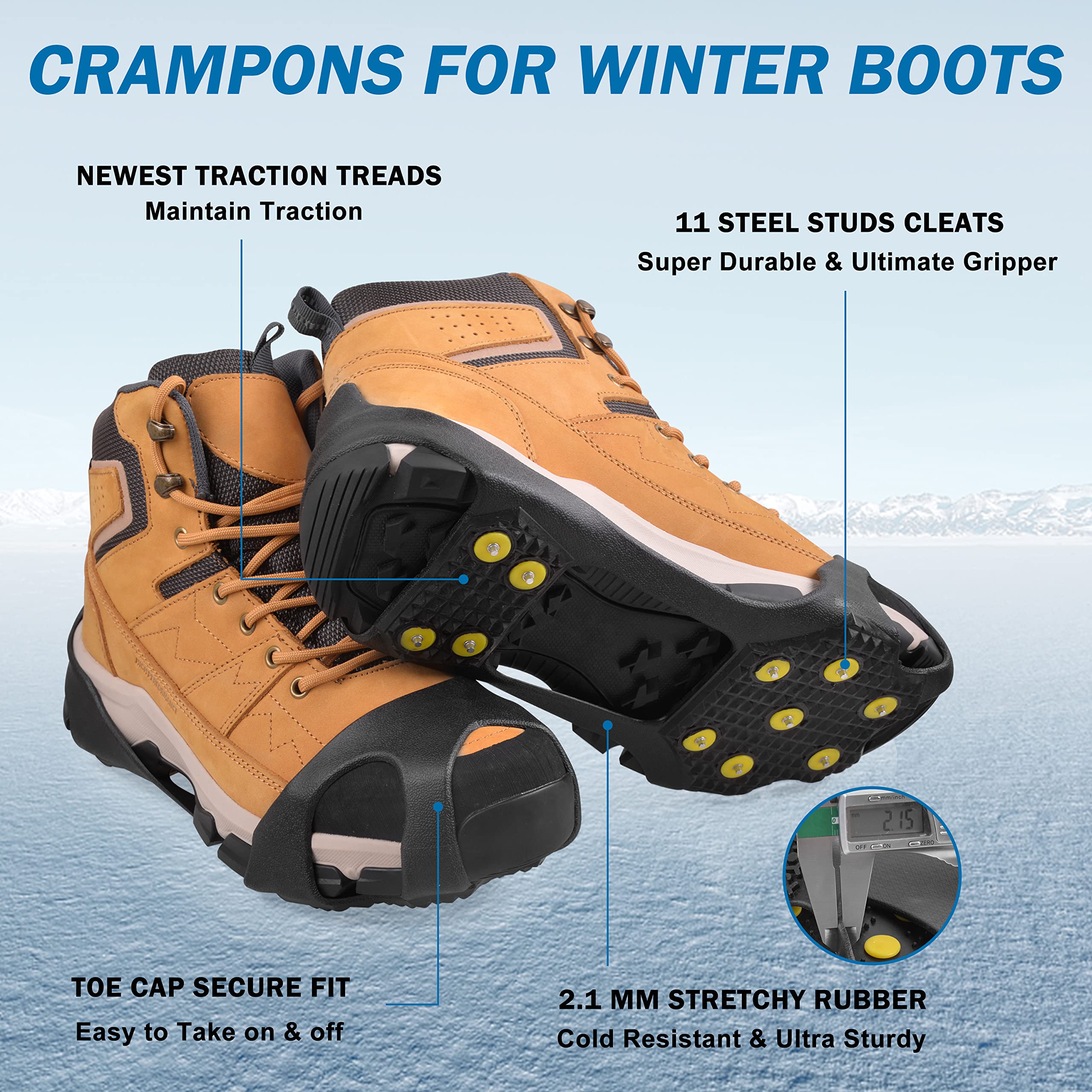 Ice Snow Cleats for Shoes and Boots Walk Traction Cleats Ice Crampon Non-Slip Overshoe for Men Women Winter Walking on Snow and Ice (11Studs, M)