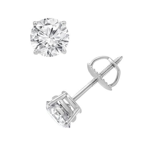 Beyond Brilliance 1.00 Carat Solitaire Diamond Stud Earrings for Women | Round Cut Lab Grown Diamond | 14K White Gold Earrings with Screw Back | Fine Jewelry for Her | Gift Box Included