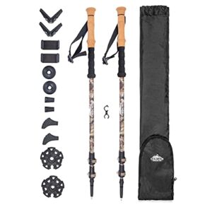 cascade mountain tech trekking poles - 2 piece carbon fiber monopod walking or hiking sticks with accessories mount & adjustable quick locks (set of 2), mossy oak elements contour pattern