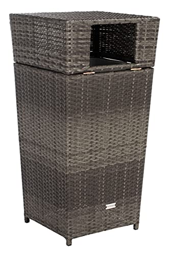 SAFAVIEH Outdoor Collection Mazeli Grey Brown Woven Square Lid Trash Bin (Fully Assembled) PAT7512C