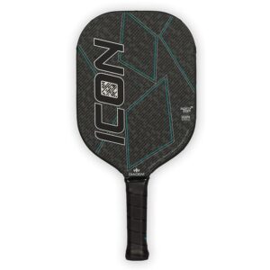 diadem icon performance pickleball paddle (black, mid, 8oz) | graphite carbon fiber, honeycomb core, fiberglass face, ultra sleek edge guard, spin friendly | indoor/outdoor | usapa approved