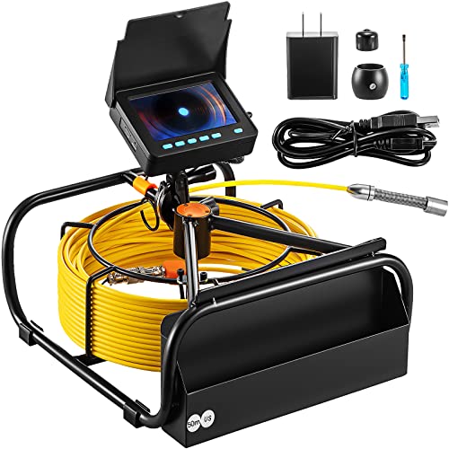 VEVOR Sewer Camera, 164ft/50M 4.3" Pipe Drain Inspection Camera with DVR Function & Snake Cable, Waterproof IP68 Borescope w/LED Lights, Industrial Endoscope for Home Wall Duct Drain Pipe Plumbing