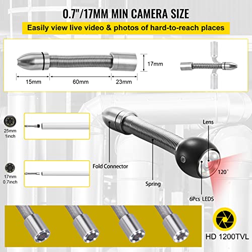 VEVOR Sewer Camera, 164ft/50M 4.3" Pipe Drain Inspection Camera with DVR Function & Snake Cable, Waterproof IP68 Borescope w/LED Lights, Industrial Endoscope for Home Wall Duct Drain Pipe Plumbing