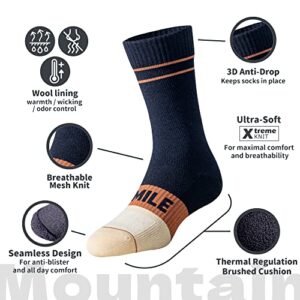 DRYMILE Mountain Waterproof Wool Socks, Winter Waterproof Socks for Wading, Camping, Hiking, Fishing, Skiing - Crew (Large Black/Hazel)