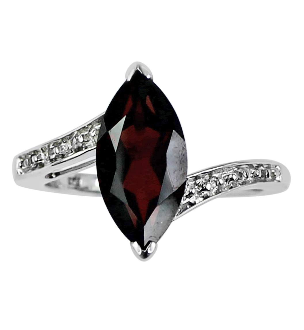 Carillon 3.64 Carat Red Garnet Marquise Shape Natural Non-Treated Gemstone 925 Sterling Silver Ring Engagement Jewelry for Women & Men