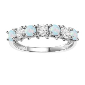 tirafina lab-created opal and lab-created white sapphire band ring, alternating stones, sterling silver, (3.5mm stone)