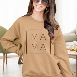 EGELEXY Mama Sweatshirt Women Funny Letter Print Mom Life Blouse Tops Casual Long Sleeve Pullover Tees (Apricot, Large)