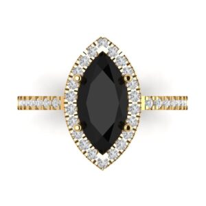 2.38 ct marquise cut custom engraving halo black onyx engagement wedding solitaire w/accent ring 18k yellow gold size 11