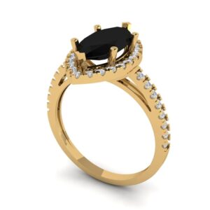 2.38 ct Marquise Cut Custom Engraving Halo Black Onyx Engagement Wedding Solitaire W/Accent Ring 18K Yellow Gold Size 11