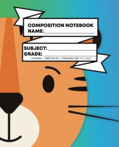 composition notebook wide ruled animals kids primary tiger pad notebook, 120 pages, standard school size notebook, cool stationery supplies for ... recommended school supplies! (notebooks)