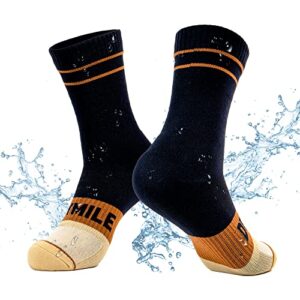 DRYMILE Mountain Waterproof Wool Socks, Winter Waterproof Socks for Wading, Camping, Hiking, Fishing, Skiing - Crew (Large Black/Hazel)