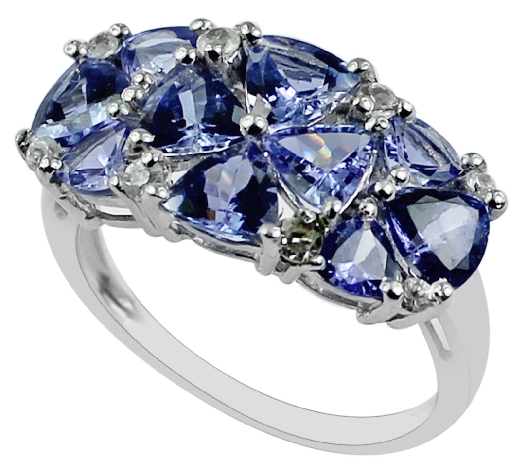 Carillon Tanzanite Trillion Shape Natural Non-Treated Gemstone 925 Sterling Silver Ring Engagement Jewelry for Women & Men