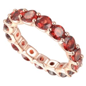 Tirafina Garnet Eternity Band Ring, 14K Rose Gold-Plated Sterling Silver, Round Stones, Birthstone Rings for Women (4 mm stone)