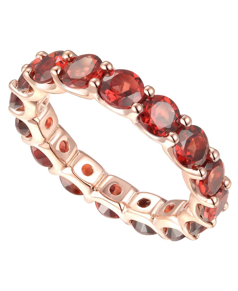 Tirafina Garnet Eternity Band Ring, 14K Rose Gold-Plated Sterling Silver, Round Stones, Birthstone Rings for Women (4 mm stone)