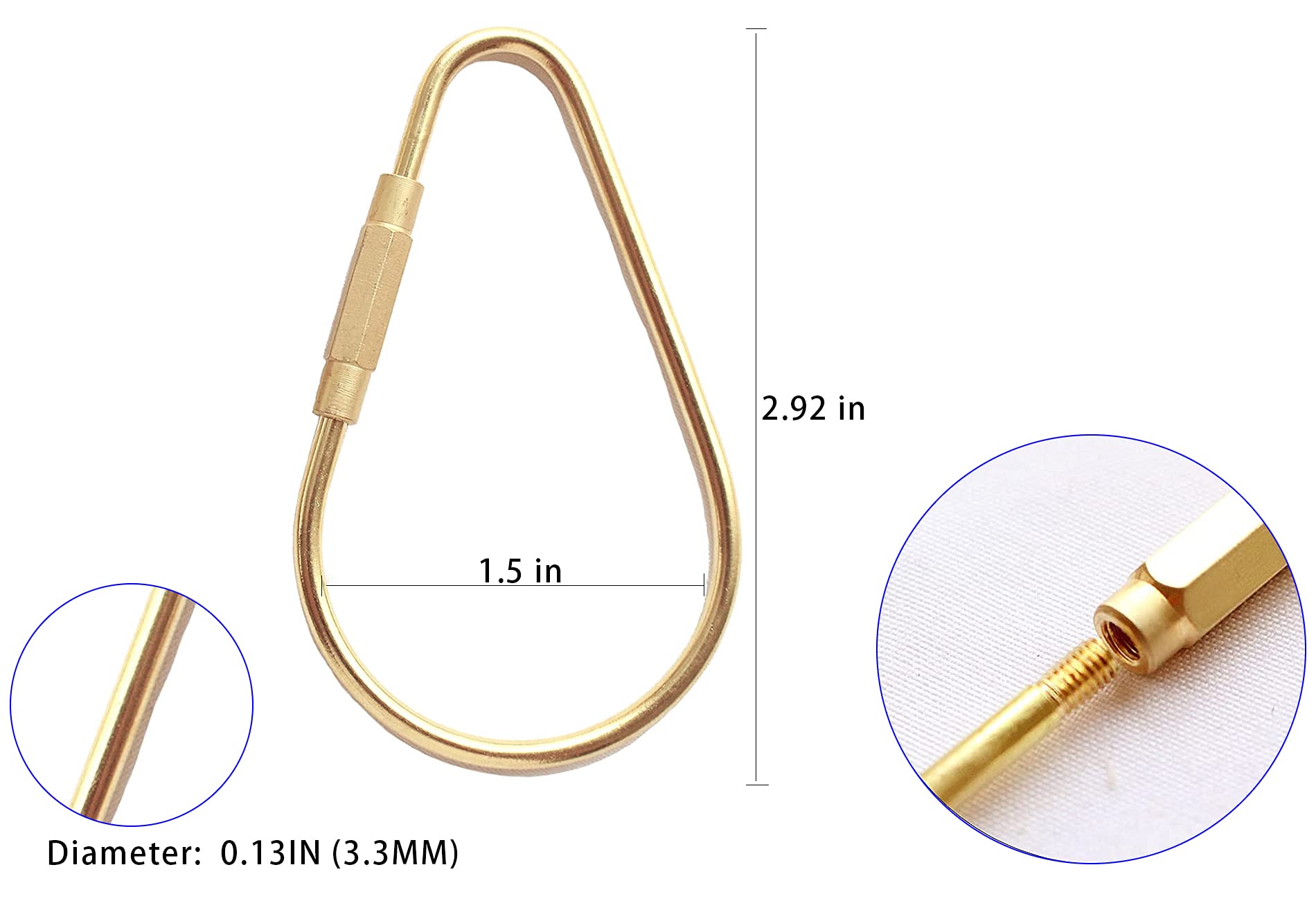 Dong Huang 3pcs Durable Brass Screw Lock Clip Key Ring for Keychains, Tear Drop Shape Keychain Clip, Simple Style Key Chains Women for Car Keys, Coppery, 3