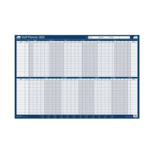 sasco 2022 staff year wall planner with wet wipe pen & sticker pack, blue, board mounted, 915w x 610mmh, 2410166