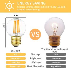 Dimmable G16.5 LED Bulbs,E26 Edison LED Light Bulbs,6W Equal 60 Watt Light Bulb,600lm,Soft White 3000K,Globe Light Bulb for Pendant,Vintage LED Filament Edison Candle Bulb With Decorative,6Pack.