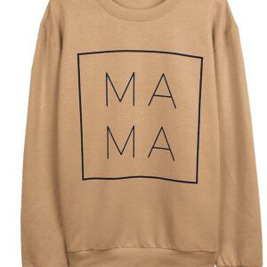 EGELEXY Mama Sweatshirt Women Funny Letter Print Mom Life Blouse Tops Casual Long Sleeve Pullover Tees (Apricot, Large)