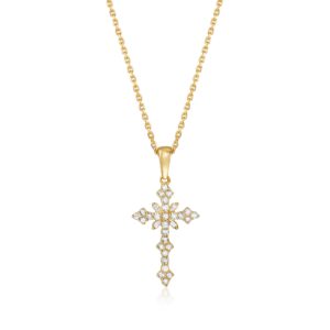 ross-simons 0.25 ct. t.w. diamond cross pendant necklace in 18kt gold over sterling. 16 inches