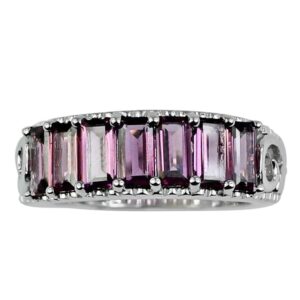 Carillon Stunning Rhodolite Garnet Baguette Shape 6x3MM Natural Earth Mined Gemstone 925 Sterling Silver Ring Wedding Jewelry for Women & Men