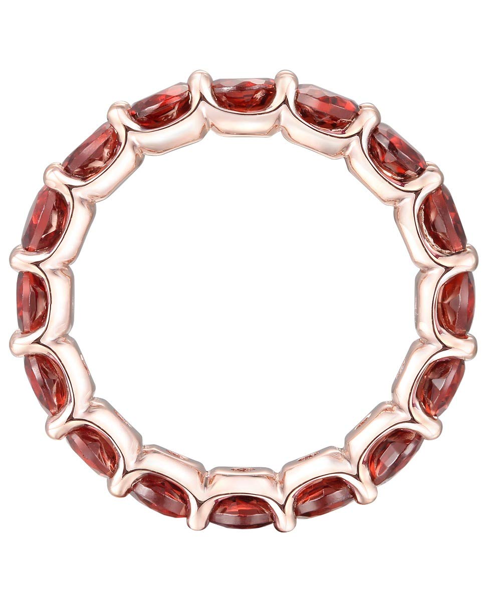 Tirafina Garnet Eternity Band Ring, 14K Rose Gold-Plated Sterling Silver, Round Stones, Birthstone Rings for Women (4 mm stone)