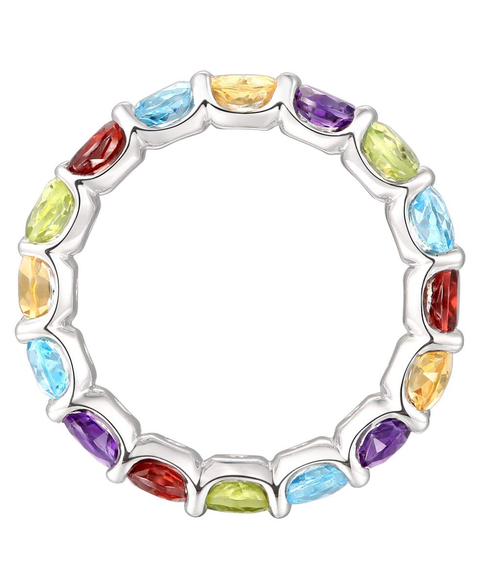 Tirafina Amethyst, Blue Topaz, Citrine, Rhodolite Garnet and Peridot Eternity Band Ring, Sterling Silver, Round Stones, Birthstone Rings for Women (4 mm stone)