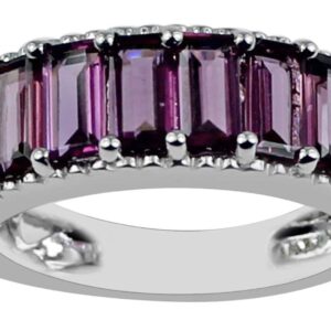 Carillon Stunning Rhodolite Garnet Baguette Shape 6x3MM Natural Earth Mined Gemstone 925 Sterling Silver Ring Wedding Jewelry for Women & Men