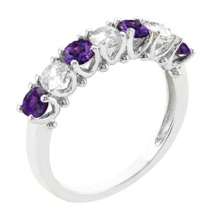 Tirafina Amethyst and Lab-Created White Sapphire Band Ring, Alternating Stones, Sterling Silver, (3.5mm stone)