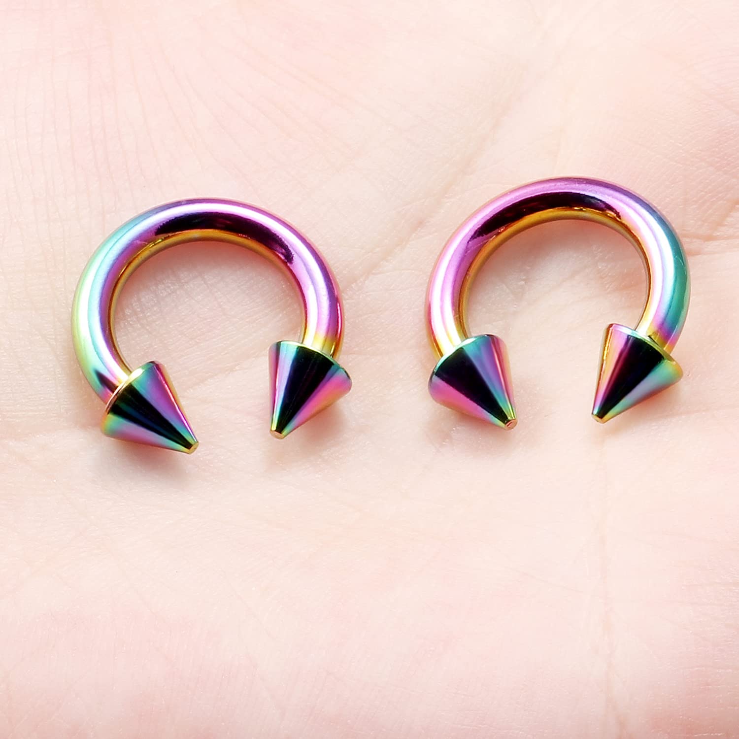 Ftovosyo PA Ring Internally Threaded Spike Circular Barbells Horseshoe Rainbow Large Septum Ring Ear Gauges Earrings 8G 3mm 12mm 1/2" Surgical Steel Pierced Body Jewelry for Women Men