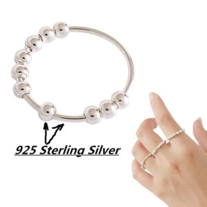 925 Sterling Silver Rings Anxiety Fidget Rings For Women Anti Anxiety Ring, Spinner Rings With Anti Worry Beads Stress Relief Thumb Ring For Men Women (6)