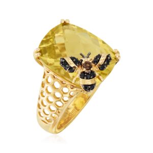 Ross-Simons 8.75 Carat Lemon Quartz Bumblebee Ring With Multi-Gemstone Accents in 18kt Gold Over Sterling. Size 7