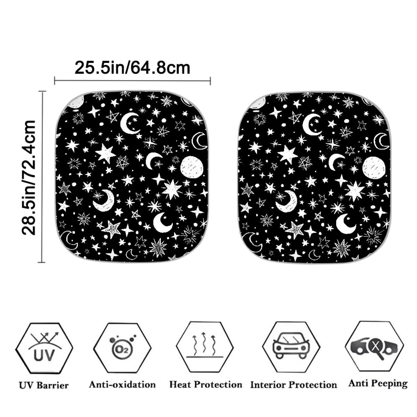 STUOARTE Moon Stars Print Windshield Sun Shade - 2 Pieces Foldable Car Front Window Sunshades for Most Sedans SUV Truck,Universal Fit