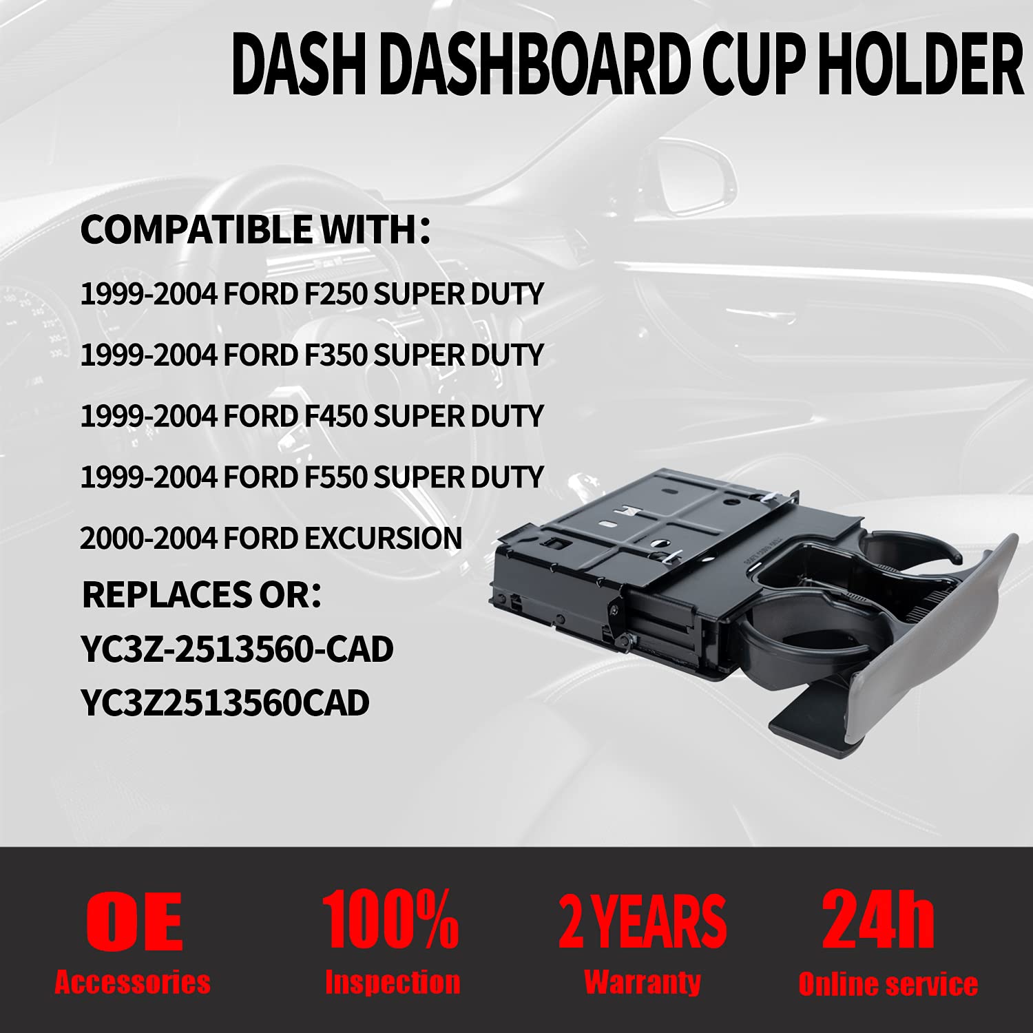 Dash Dashboard Cup Holder Gray Replacement for 1999-2004 Ford F250 F350 F450 F550 Super Duty Excursion Replaces# YC3Z-2513560-CAD YC3Z2513560CAD