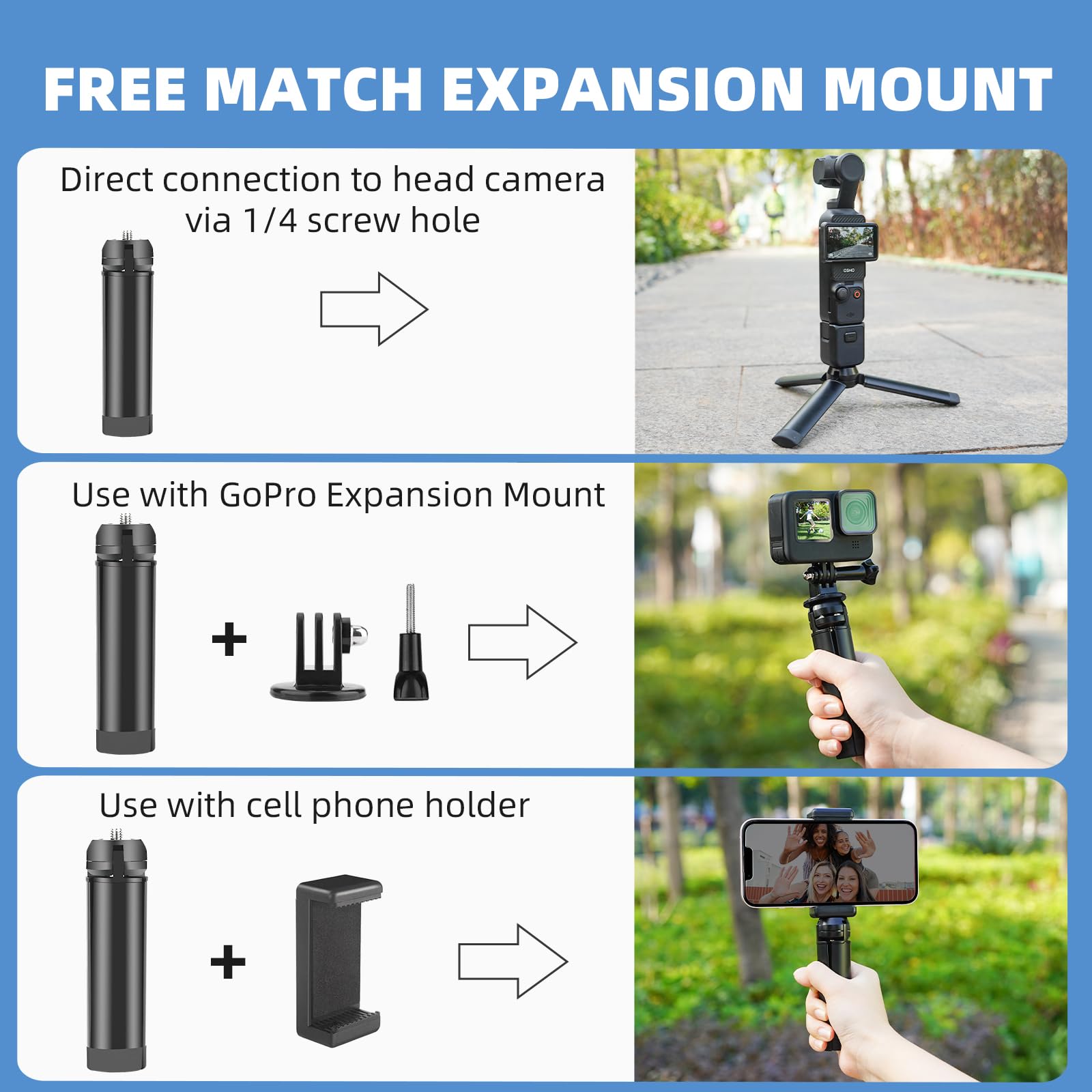 HeiyRC Mini Vlog Tripod for DJI Pocket 3 OM 4 5 Osmo Mobile 2 3, for GoPro 13 Max Hero, for Insta360 X3 X4 X2, ZHIYUN Smooth Hohem Feiyu Stabilizer DSLR Camera Desktop Tabletop Stand Grip Accessories