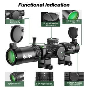 BESTSIGHT 1-5X24 LPVO Rifle Scope,Fully Multi-Coated Lens,Wind and Elevation Adjust, 30mm Diameter,Milling Reticle(Variable Power,sfp,) Low Power Variable Optic Scope (lpvo Scope)