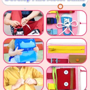 Exorany Busy Board Montessori Toys for Toddlers Sensory Toys Gifts for 1 2 3 4 Year Old Girls & Boys Preschool Toddler Activities Educational Travel Toy Learning Basic Dress Skills (Pink)