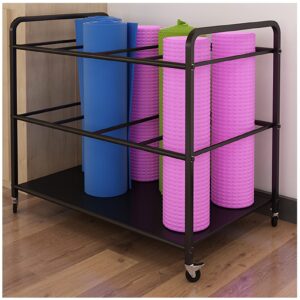 lxla extra large rolling yoga mat storage cart with 2 lockable wheels, black foam rollers rack for gym studio office fitness class, narrow runner rug holder (size : 31.5×19.6×27.5 in)