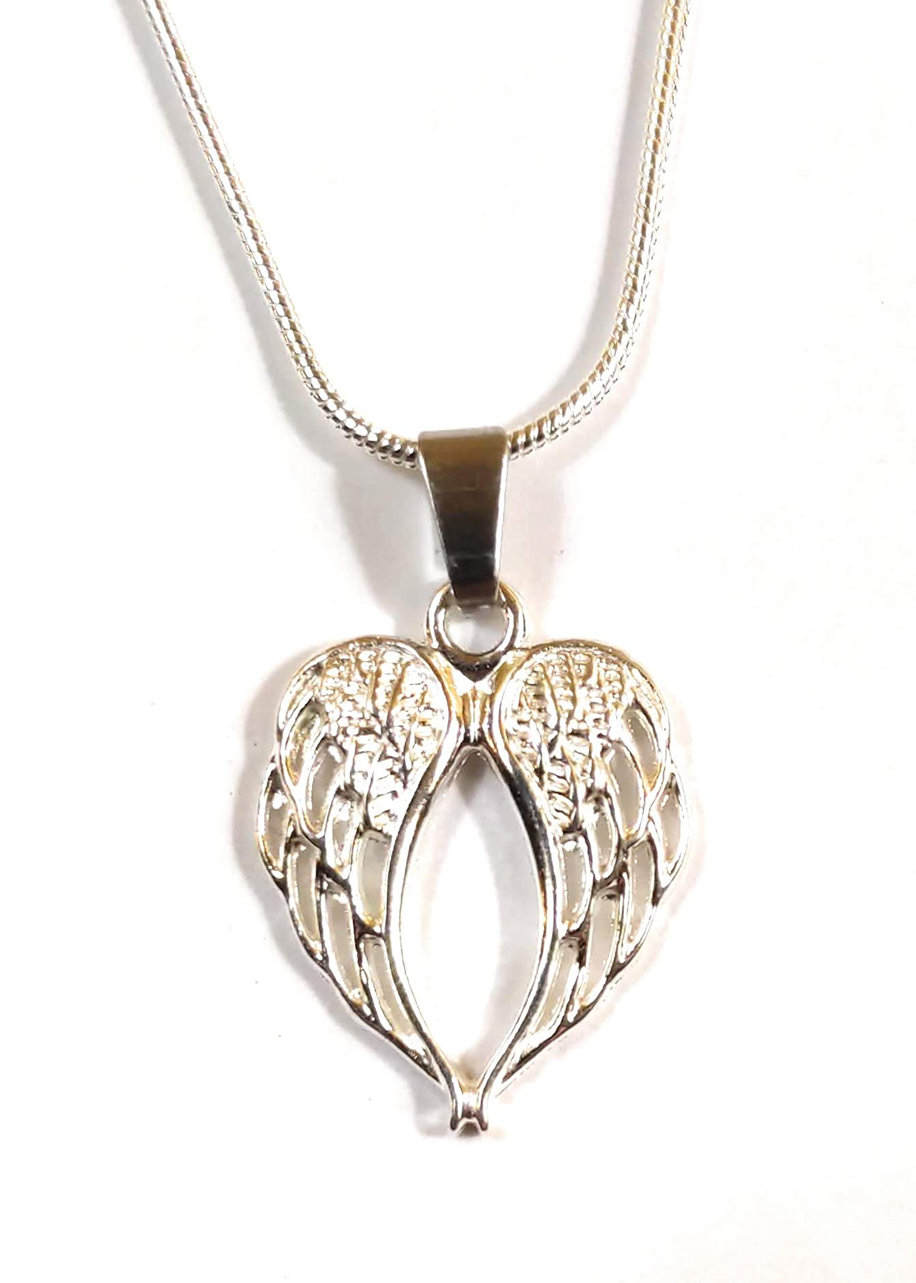 Angel Wing Heart Pendant Necklace Guardian Angel Silver Plated Snake Chain 20 Inch Gift Boxed Jewelry