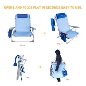 #WEJOY 4-Position Portable Reclining Beach Chair Lay Flat Stable Lightweight Folding Beach Chair with Removable Pillow, Side Pockets, Shoulder Strap, Supports 265 lbs