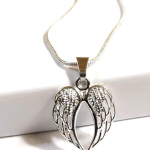 Angel Wing Heart Pendant Necklace Guardian Angel Silver Plated Snake Chain 20 Inch Gift Boxed Jewelry