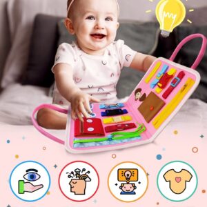 Exorany Busy Board Montessori Toys for Toddlers Sensory Toys Gifts for 1 2 3 4 Year Old Girls & Boys Preschool Toddler Activities Educational Travel Toy Learning Basic Dress Skills (Pink)