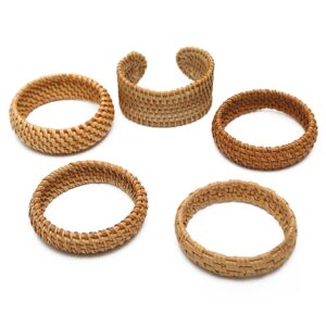 Natural Rattan Bracelet Handmade Lightweight Straw Wicker Braid Woven Bangle Bracelet Ethnic Chunky Bracelet for Women Jewelry-A